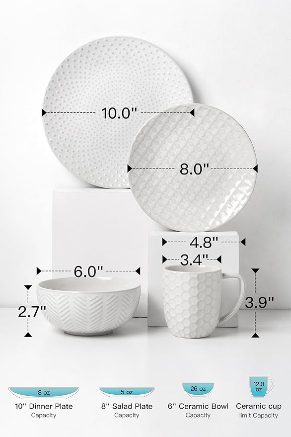 24-Piece Ceramic Dinnerware Set with Mugs,Complete Plates and Bowls Set for 6,Stylish Dish Set with Coffee Cups for Hosting, Families, & Gift Giving
