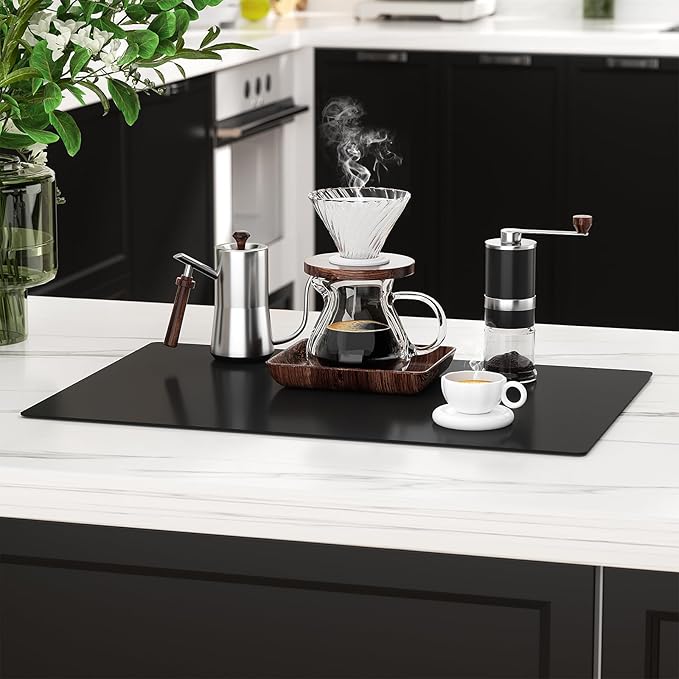 2-Pack Extra Thick Silicone Counter Mats - 24”x16” Large Heat Resistant Kitchen Countertop Protector, Non-Slip Hot Pad Trivet for Air Fryer, Hot Pots & Pans, Coffee Maker (Black)