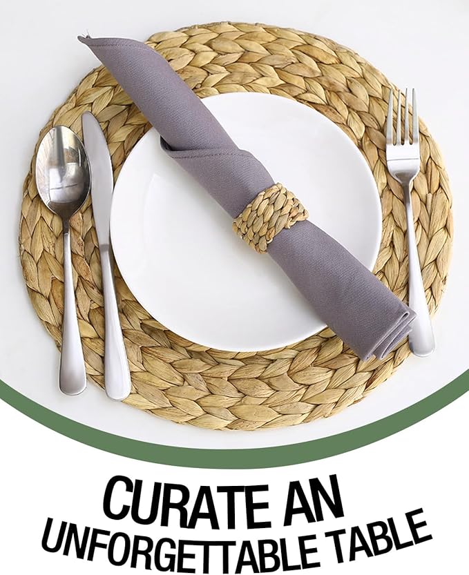56 Pcs Rattan Napkin Rings Set, Woven Wicker Napkin Holders Bulk, Natural Water Hyacinth Handmade Boho Table Decor for Thanksgiving, Christmas, Wedding Table Dinnerware Decoration Set