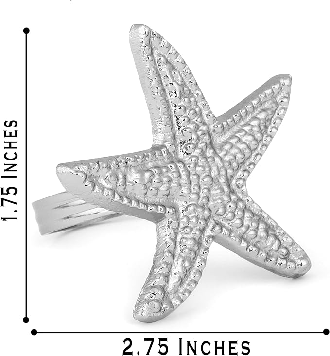 12-Pack Elegant Metal Napkin Rings - Starfish Coastal Table Decor for Dinner Parties Banquet Weddings Family Gatherings Decorative Table Settings Gift (Silver) - ALPHA Living HOME