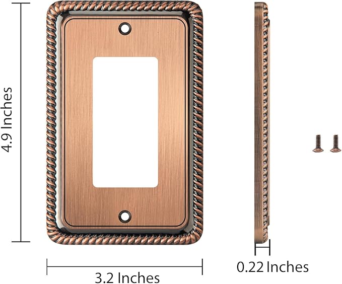 Henne Bery Rope Edge Decorative Wall Plate Switch Plate Outlet Cover (Single Decorator, 3 Pack, Antique Copper)