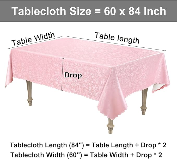 Smiry Rectangle Table Cloth, Waterproof Heavy Duty Vinyl Tablecloths, Wipeable Washable Table Cover for Kitchen, Dining Room & Valentines(Pink, 60" X 84")