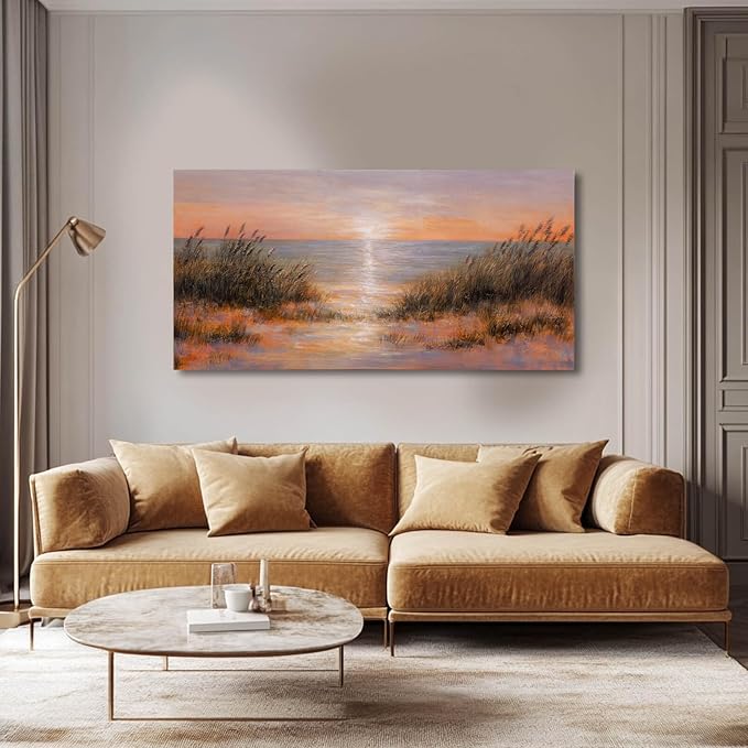 CHUDANHAO Coastal Wall Art Colorful Scenery Artwork Orange Sunset Wall Decorations for Living Room 24"x48" Nature Photo Prints for Bedroom Dining Room