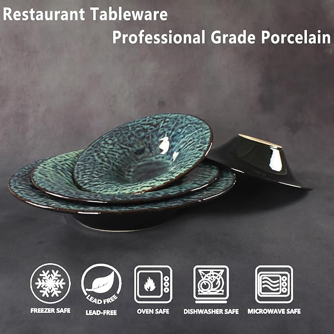 Ceramic Pasta Bowls, 22.2 oz Pasta Plates, Reactive Glaze Pasta Bowl Set of 4, Large Wide Serving Bowls for Salad, Dessert, Fruit, Microwave & Dishwasher, Oven Safe