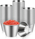 100 Pcs 2.5oz Metal Ramekins Stainless Steel Reusable Sauce Dipping Bowls Bulk Small Sauce Container Round Condiment Cups for Dish Butter Ketchup Kitchen Restaurant Serving BBQ Party Dinner