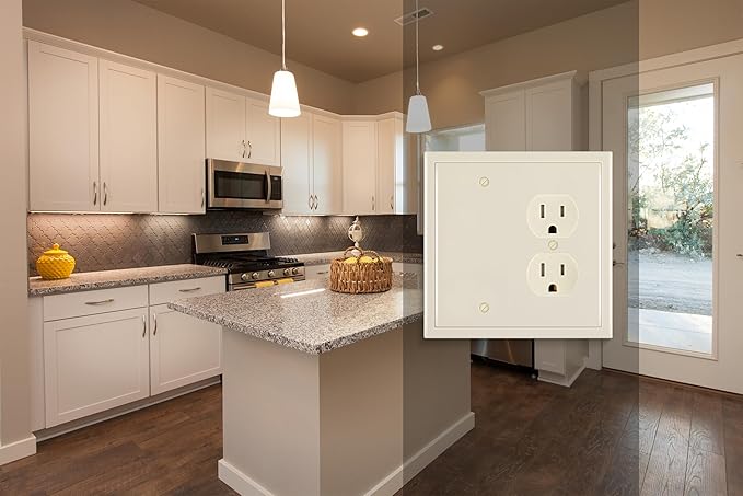 Henne Bery Modern Edge Decorative Wall Plate Switch Plate Outlet Cover, Durable Solid Zinc Alloy (Blank/Duplex, Light Almond)