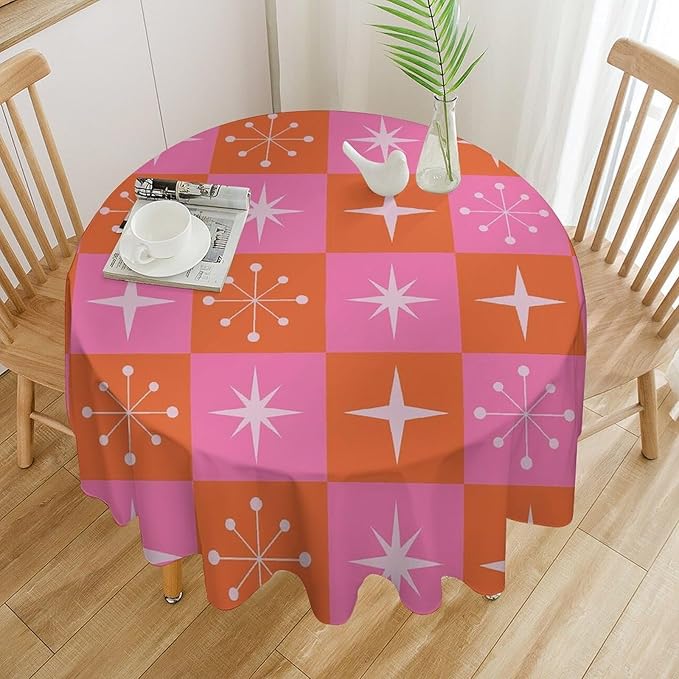 Mid Century Modern Round Tablecloth, Vintage Abstract Colorful Geometrics Modern Print Tablecloth for Home Party Dining Room Kitchen Decor 50Inch(127cm)