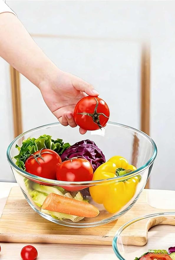 1.05L (35oz) Clear Glass Shallow Bowls 6in - Flat Bottom, Microwave/Oven Safe for Kitchen