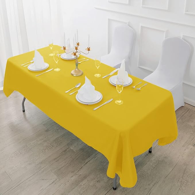 Fokitut 2 Pack Waterproof Rectangle Tablecloth, 90x132 Inch,Stain Resistant and Wrinkle Polyester Table Cloth, Fabric Table Cover for Kitchen Dining, Wedding, Party, Holiday Dinner-Yellow
