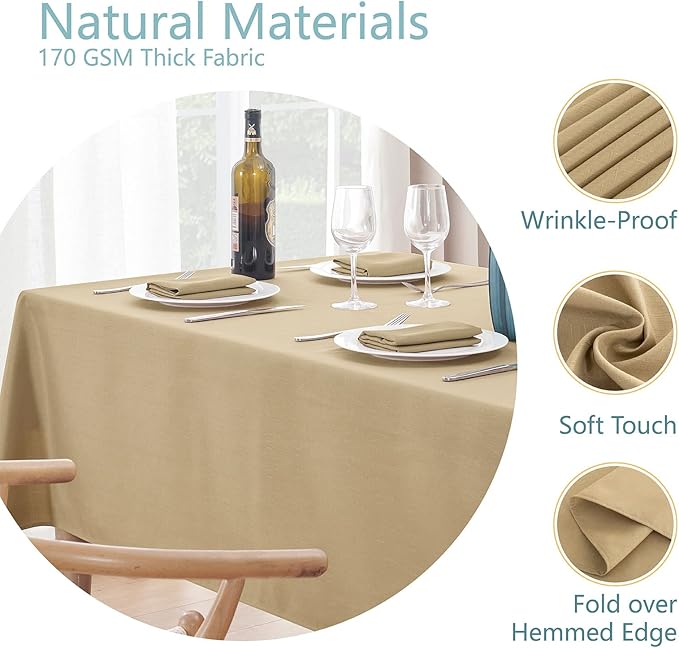 Faux Linen Rectangle Tablecloth Waterproof 52x70 inch Table Cloth Stain and Wrinkle Resistant Washable, Decorative Fabric Table Cover for Dining, Kitchen, Wedding and Parties, Coffee