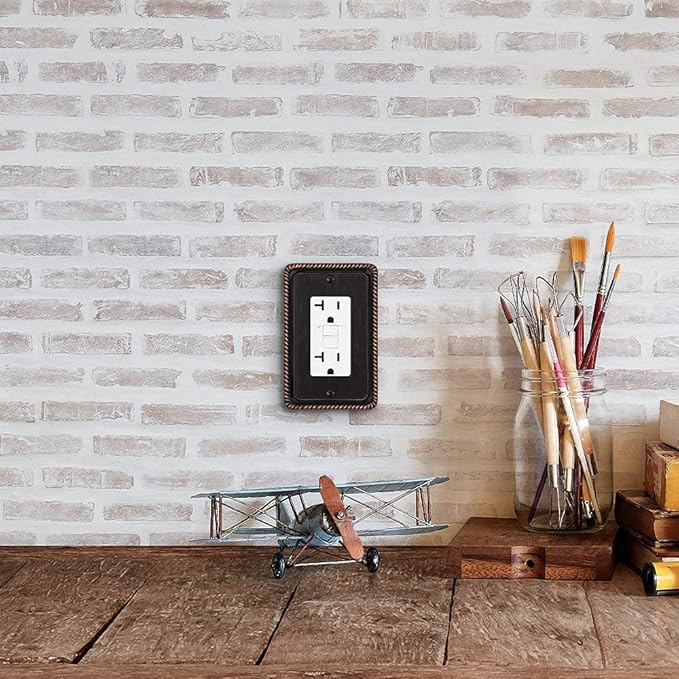 Henne Bery Rope Edge Decorative Wall Plate Switch Plate Outlet Cover (Single Decorator, 2 Pack, Aged Bronze)