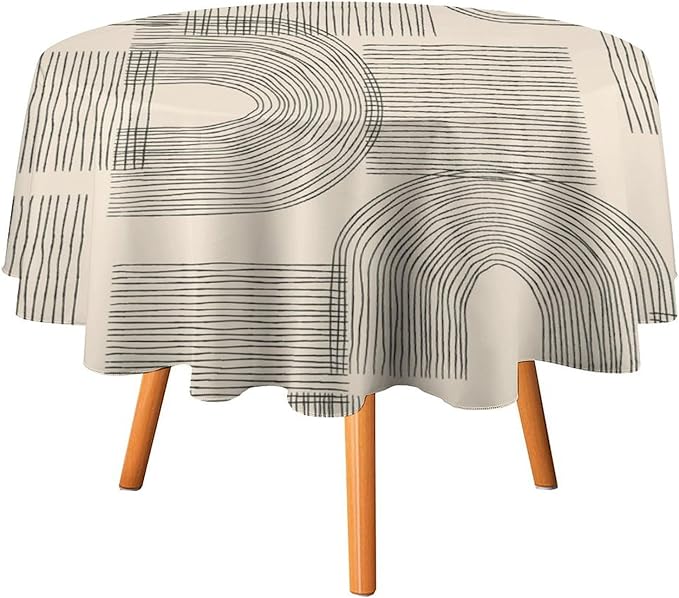 Boho Round Tablecloth, Mid Century Minimalist Abstract Aesthetic Modern Tablecloth for Home Party Dining Room Kitchen Decor 50Inch(127cm)