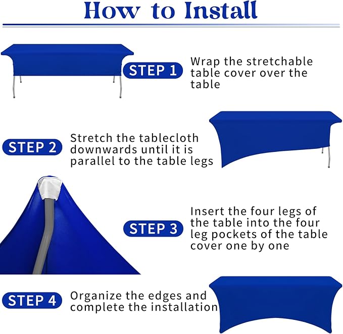 HAISIWLKJ 3 Pack Table Cloth 6ft Royal Blue Tablecloths for Rectangle Folding Table Spandex Fitted Stretch Wrinkle Resistant Washable Tablecover Protector for Party, Wedding, Banquet, Festival