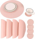 Round Table Placemats and Coasters, Vinyl Faux Leahter Coffee Mats Kitchen Mats, Waterproof, Easy to Wipe Off for Kitchen Dining Round Table