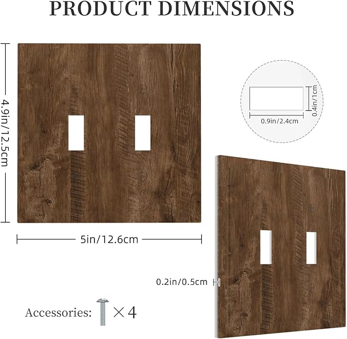 Decorative Light Switch Cover Brown Rustic Wood Grain Farmhouse 2 Gang Wall Plate Double Toggle Switch Plate Receptacle Electrical Outlet Cover Switchplate for Cabin Bedroom Decor（2 Pack）