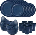 Supernal Wheat Straw Dinnerware Sets, Tableware Set for 8, Plates and Bowls Sets, Reusable Dinnerware Set, Dishwasher Safe, Blue Plastic Dinnerware Sets 16pcs Plates, 8pcs Bowls, 8pcs Cups