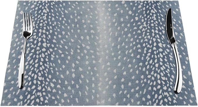 Navy Blue Antelope Placemats Set of 4, 12x18 Inches Blue Animal Skin Print Decorative Rectangle Table Mats for Party Home Kitchen Dining Table Decoration