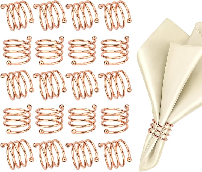 Rose Gold Napkin Rings Set of 20, Round Metal Napkin Ring Cloth Holder Rings Gold Halloween Fall Thanksgiving Christmas Valentine Thankful Napkin Rings Coffee Dining Wedding Table Decor