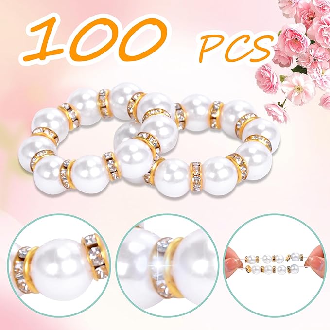 100Pcs Gold Disposable Imitation Pearl Napkin Rings, Exquisite White Gold Beaded Napkin Rings for Wedding Party Table Decoration and Daily Use