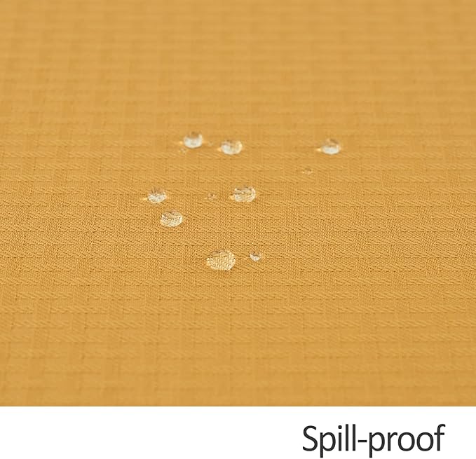 maxmill Round Weaved Texture Design Tablecloth Spill-Proof Wrinkle Free Soft Washable Table Cloth for Circular Table Cover, for Dining Room Banquet Parties Holiday Dinner, 70 Inch Ochre Yellow