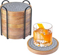 Wood Coasters for Drinks, Absorbent Coaster Sets of 8, Woven Drink Coasters for Coffee Table, Housewarming Gift for Farmhouse Home Decor,4.3 inches Gray