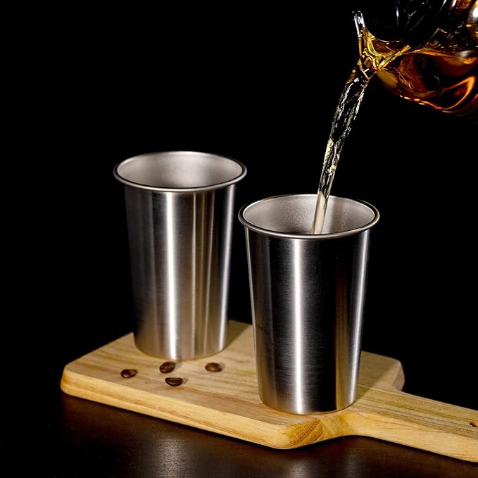 MEWAY Premium Stainless Steel Cups 16 oz Pint Cup Tumbler (4 Pack) - Premium Metal Cups - Stackable Durable Cup，Chilling Beer Glasses, for Travel, Outdoor, Camping