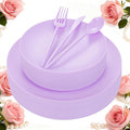 EI 150pcs Purple Plastic Plates for Party,Fancy Disposable Plates,Heavy Duty Plastic Dinnerware Set for Wedding,Easter,Afternoon Tea Party,Spring,Mother's Day,Valentine's Day