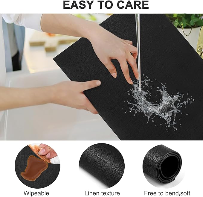 Leather Heat Resistant Placemats Set of 6 Waterproof Wipeable Washable PU Table Mats,Easy to Clean Anti-Slip Place Mats (Black, 6)
