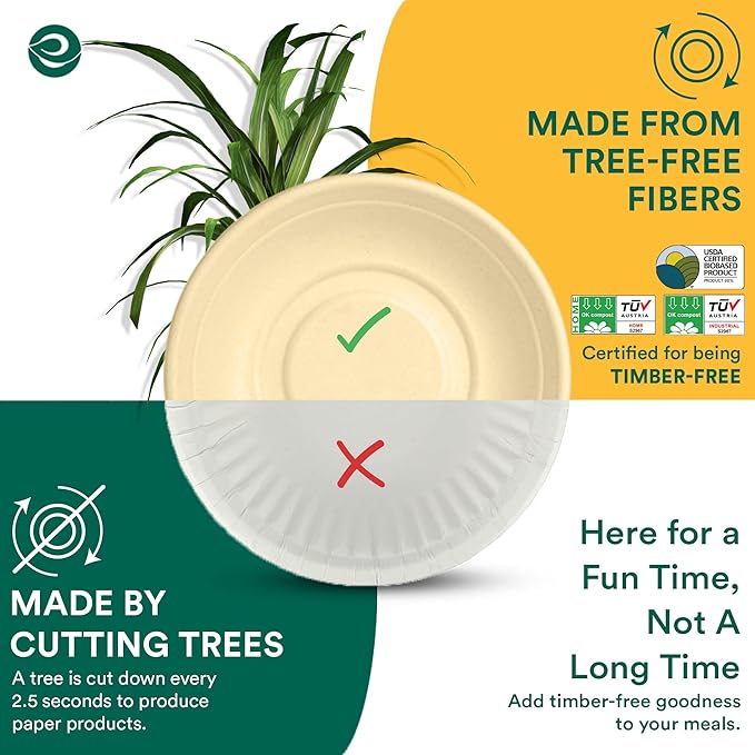 ECO SOUL 100% Compostable 32 Oz Soup Bowls [100-Pack] Disposable Sturdy Bowls I Heavy Duty Paper Bowl I Eco-Friendly Salad Bowl I Biodegradable Large