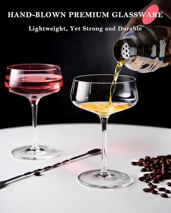 JBHO Martini Glasses, Crystal Coupe Glasses Set of 4, 10 Oz, Large and Fancy Cocktail Glasses, Hand-Blown Champagne Coupe Glasses for Espresso Martini, Manhattan as Bar Glassware or Mother's Day Gift