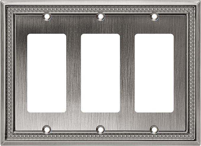 Henne Bery Sunken Pearls Heavy Duty Decorative Wall Plate Switch Plate Outlet Cover (Triple Decorator, Heirloom Silver)