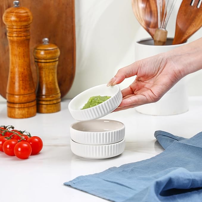 Selamica Ceramic Soy Sauce Dish, 2.6 Oz Dipping Bowls Set of 6, 3.5 Inch Pinch Bowls for Dip, Side Dish, Condiments, Sushi, Set of 6, White