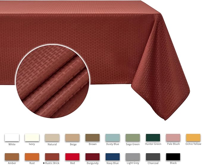 maxmill Weaved Texture Rectangular Tablecloth Water Resistance Spillproof Soft Fall Table Cloth for Dining Room, Thanksgiving Parties and Halloween Holiday Dinners, 60 x 108 Inch, Rustic Brick