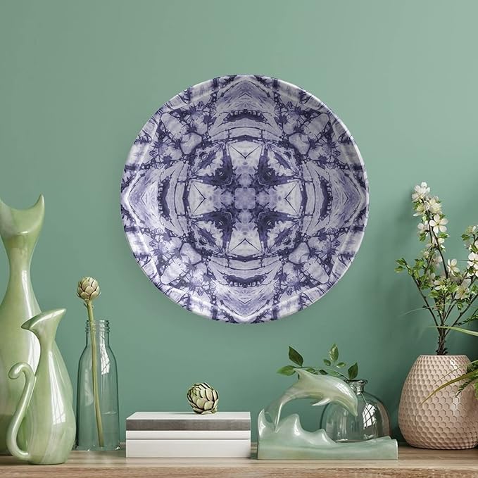 Ceramic Plates, Abstract Decorative Ceramic Plates, Modern Art Generated Resisting Twisting Fractal, 6 Inch, for Dining, Parties, Wedding, Lavender Blue Indigo