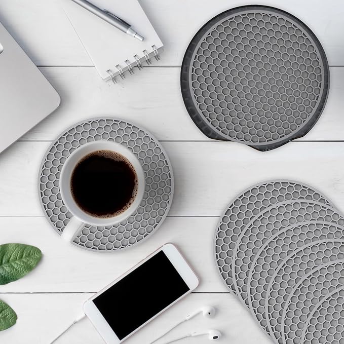 Silicone Coasters [8 Pack] with Holders Drink Coasters, for Hot or Cold Drinks Thickened, Non-Slip, Non-Stick (Black)