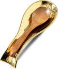 Ceramic Spoon Rest for Stove Top,Large 8.7 Inch Spoon Holder for Kitchen Counter,Porcelain Utensil Rest for Thankgiving and Christmas Gift,Dishwasher Safe and Heat-Resistant,Gold(1 PC)