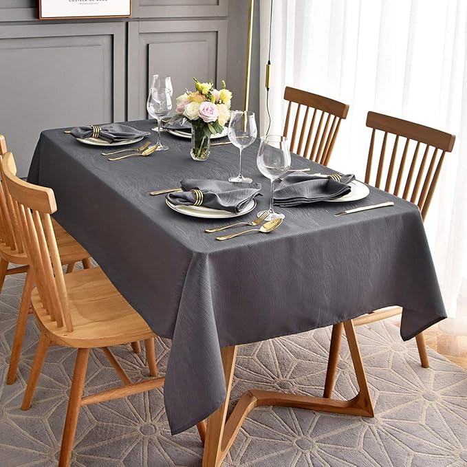 maxmill Jacquard Tablecloth Swirl Design Water Resistance Antiwrinkle Heavy Weight Soft Table Cloth for Buffet Banquet Parties Event Holiday Dinner Rectangle 60 x 84 Inch Charcoal
