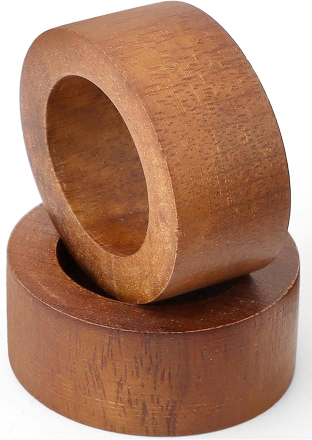 ALPHA Living HOME Handmade Wood Napkin Rings Set of 12 - Dining Table Napkin Holder, Classic Everyday Use Thanksgiving, Christmas Napkin Rings Buckles, Festive Party Gift (Brown)