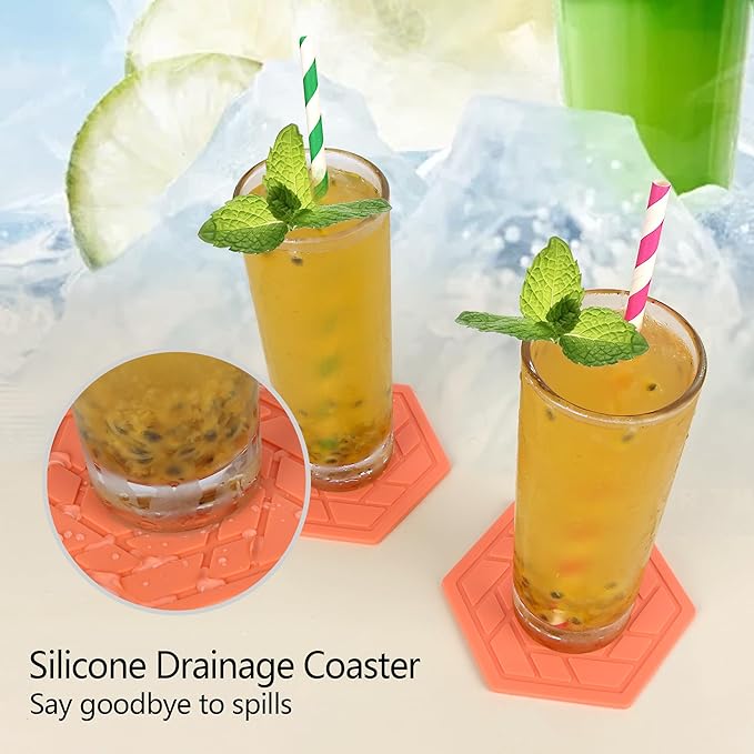 Silicone Drink Coasters Set of 4,Flexible & Heat-Resistant - Perfect for Home Decor & Table Protection(Red Coral)