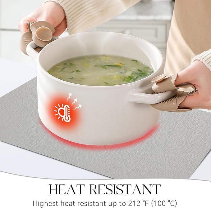 MOSAYT Vinyl Placemats Set of 8, Heat Resistant Place Mats 100% Waterproof Washable & Wipeable Faux Leather Reversible Table Mats for Kitchen Dining Party Indoor Outdoor, 12" x 17", Dark Light/Grey