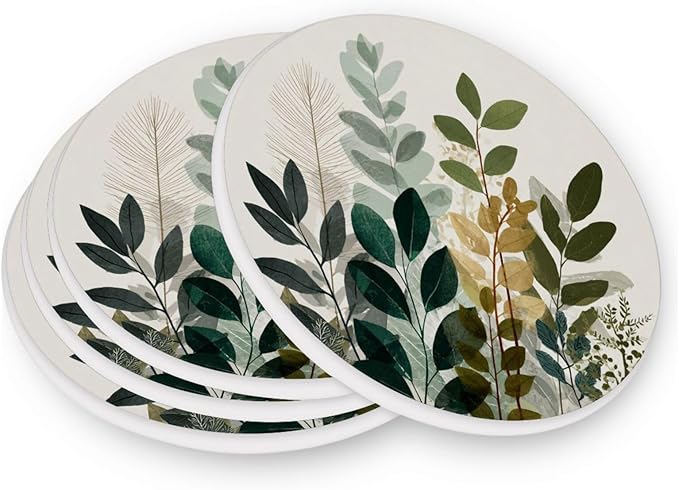 Coasters for Drinks Coaster Drink Set Decorative Coffee Table Desk Cup Mat Spring Cute Cork Bar Backing Round Home Decor Beige Boho Style Leaves28