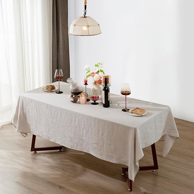 Talasily Linen Tablecloth 100% Pure Linen Table Cloth 60x108 Inches Rectangle Tablecloths Washable Cloths for Kitchen, Dining, Buffet Parties, Holidays, Picnic, Weddings and Restaurants-Natural Linen