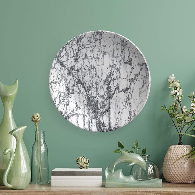 Ceramic Plates, Abstract Decorative Ceramic Plates, Murky Marble Rock Motifs Dynamic Fractal, 6 Inch, for Dining, Parties, Wedding, Grey White
