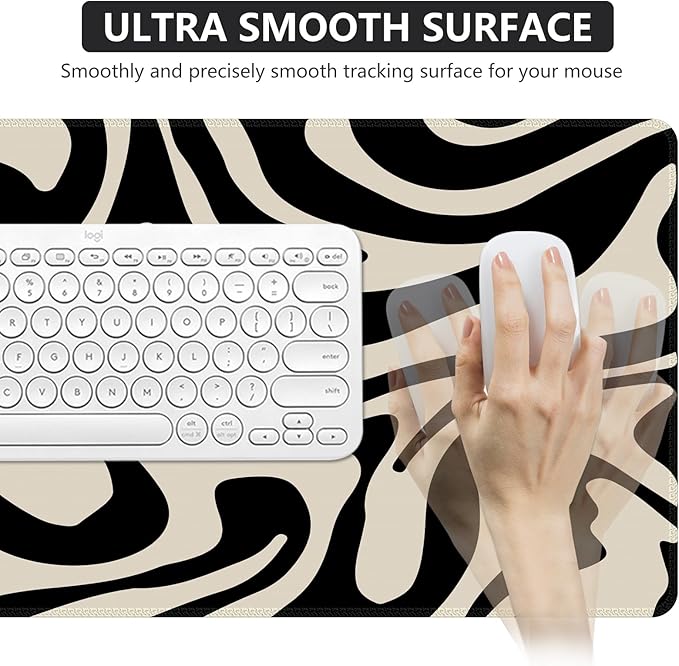 iCasso Desk Mat, XXL Large Gaming Mouse Pad, Anti-Slip Rubber Base Mousepad with Stitched Edges, Keyboard Mouse Mat Big Desk Pad for Work, Game, Office, Home, Zebra Black