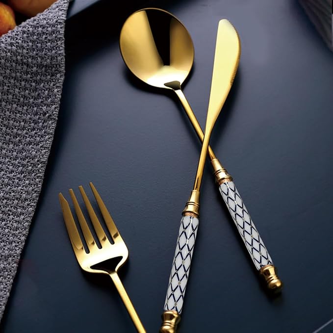 20-piece Silverware Set With Ceramic Handle, Premium Food Grade Stainless Steel Flatware Sets, Mirror Polished Cutlery Set, Dishwasher Safe (for 4 People)