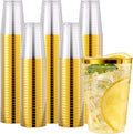 JOLLY CHEF 200 Pack 12 oz Gold Plastic Cups Elegant Gold Rimmed Disposable Cups Heavy-Duty Party Cups for Wedding, Thanksgiving, Christmas Parties
