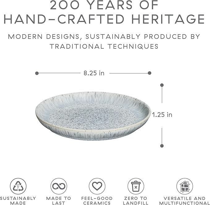 Denby - Halo Speckle Salad Plates Set of 6-8.25 Inch Dishwasher Microwave Oven Safe - Scratch Chip Resistant Lunch, Appetizer, Dessert Plates - Grey, Neutral, Blue Ceramic Stoneware Dinnerware Set