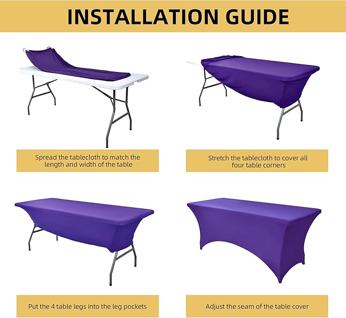 6-Pack 6ft Spandex Table Covers for Rectangle Standard Folding Tables - Wrinkle Resistant Stretch Tablecloths - Ultimate Fitted Table Protector for Parties, Trade Shows, Wedding