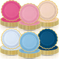 96 Pcs Pink Rose Navy Blue Paper Plates 9 Inch Gradient Scalloped Paper Plates Disposable Dinner Dessert for Birthday Wedding Bridal Party Supplies, 6 Colors
