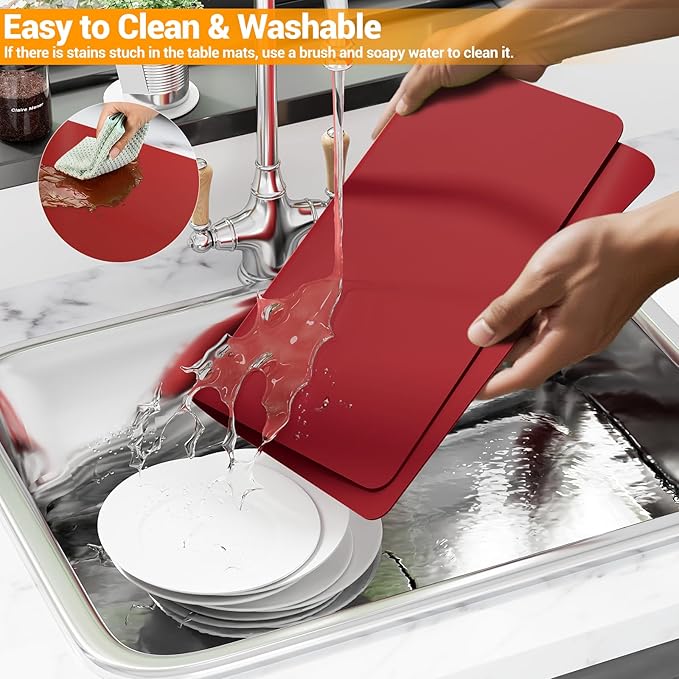 2-Pack Extra Thick Silicone Counter Mats - 24”x16” Large Heat Resistant Kitchen Countertop Protector, Non-Slip Hot Pad Trivet for Air Fryer, Hot Pots & Pans, Coffee Maker(Red)